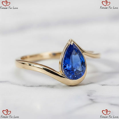 1 Ct Pear Blue Natural Diamond, Sapphire Engagement Ring