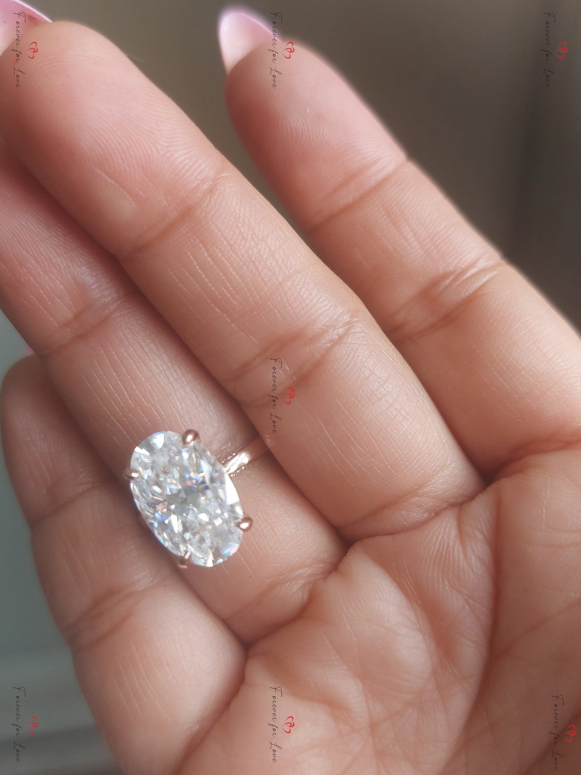 7 Ct Oval Diamond, Moissanite Hidden Halo Engagement Ring