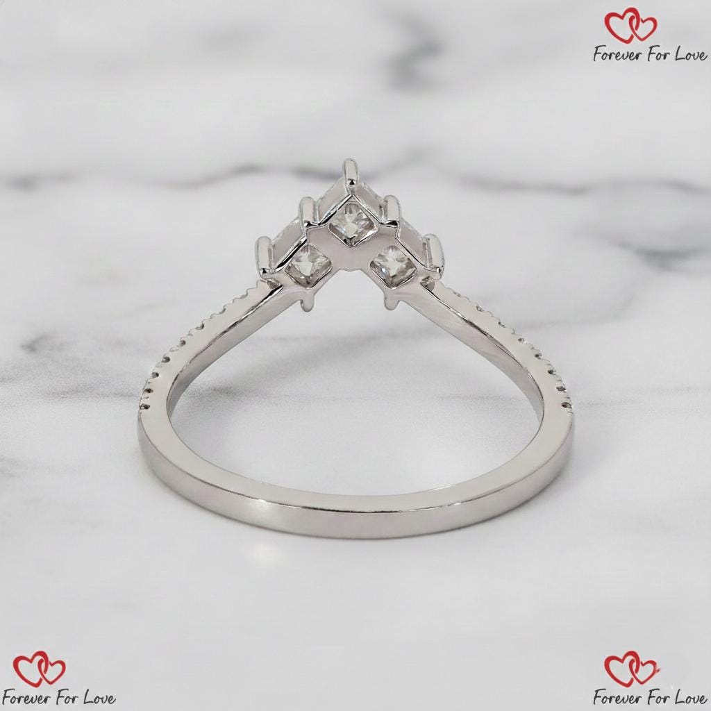 Bande empilable en forme de chevron avec diamants ronds de laboratoire Round cut Moissanite taille brillant engagement ring in Gold or Platinum — custom handcrafted by Forever For Love