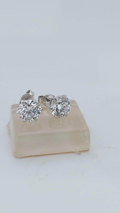 Boucles d'oreilles clous rondes en or blanc avec diamants de laboratoire totalisant 4 carats, clous de diamants, véritables clous de diamants pour anniversaire, cadeau de Saint-Valentin pour elle