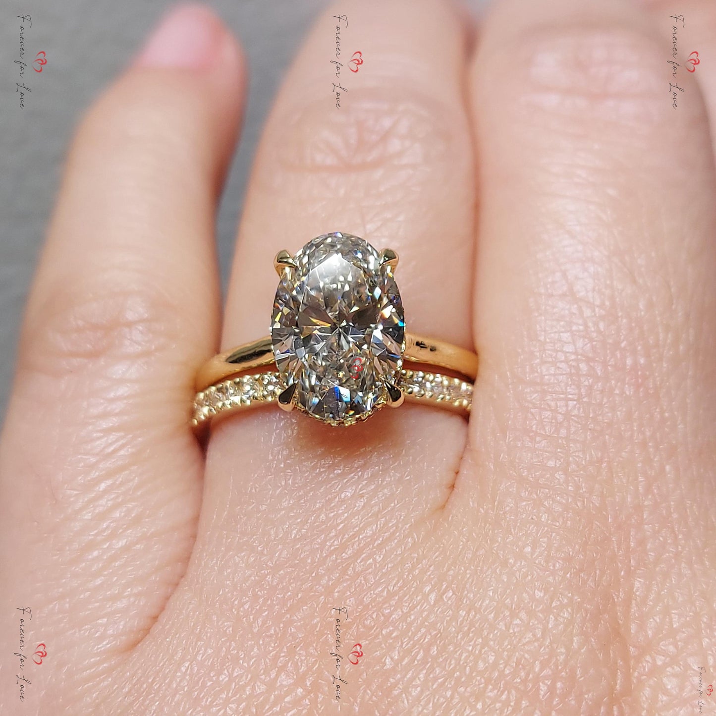 3.5 Ct Oval Lab Diamond Hidden Halo Wedding Ring Oval cut 1Ct Moissanite Brilliant Cut engagement ring in 935 Argentium Silver — custom handcrafted by Forever For Love