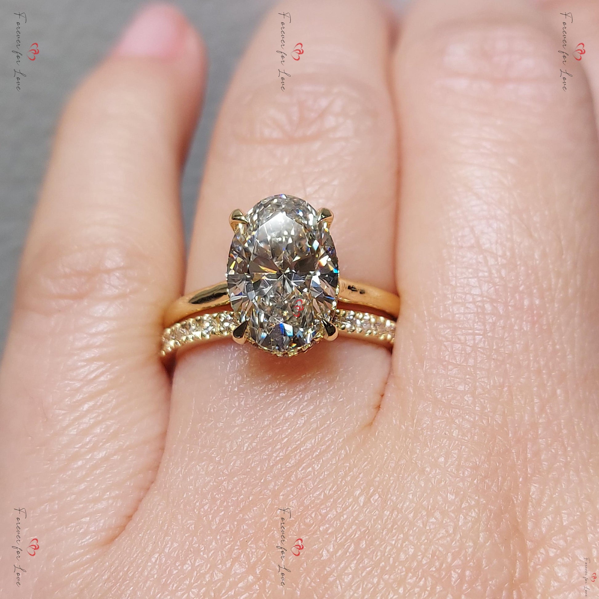 3.5 Ct Oval Lab Diamond Hidden Halo Engagement Ring