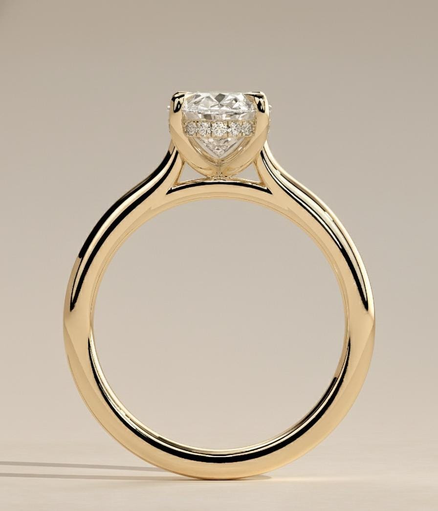 3.5 Ct Oval Moissanite Hidden Halo Engagement Ring