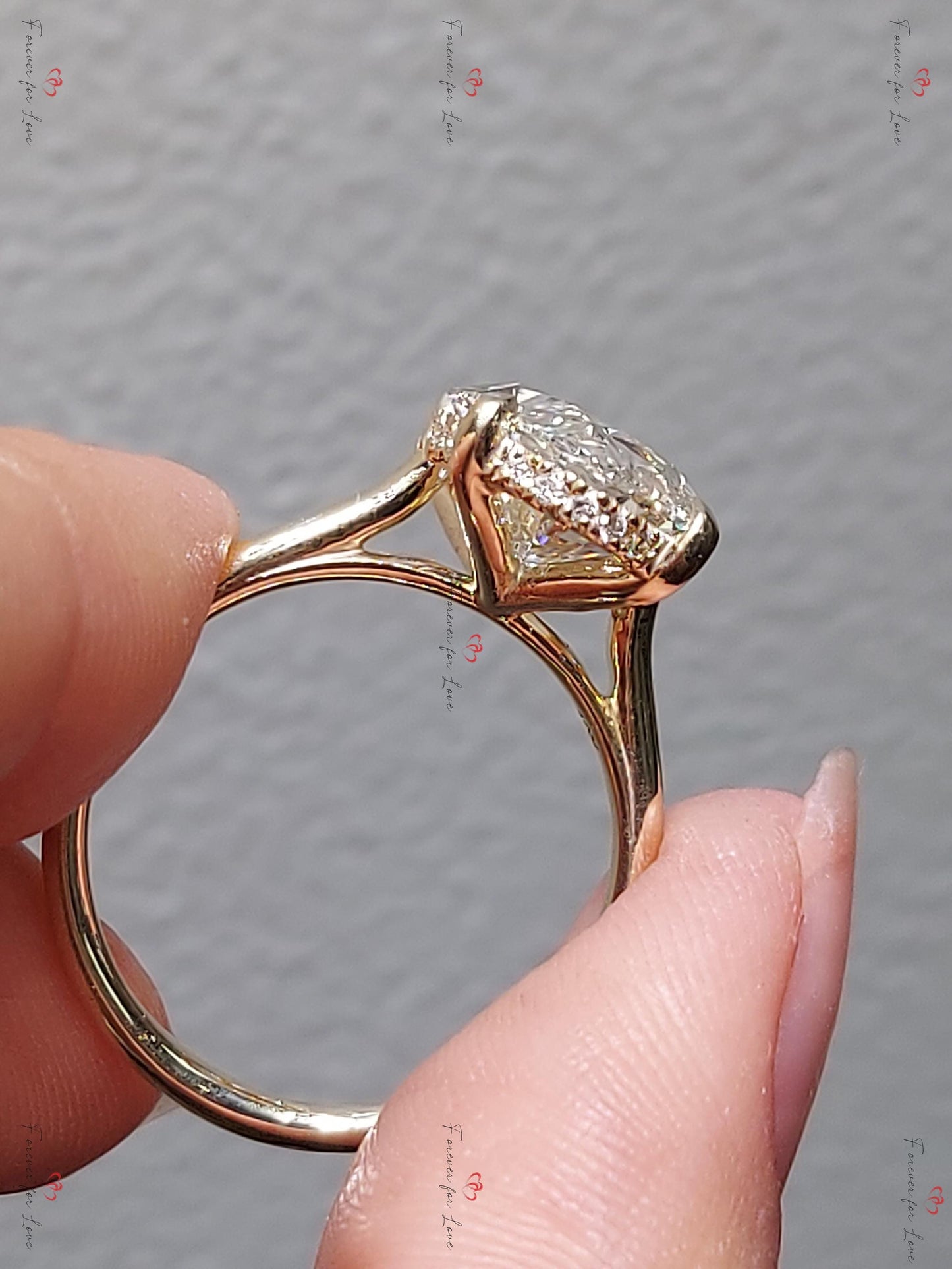 9.5 Ct Oval Lab Diamond Hidden Halo Engagement Ring Oval cut 1Ct Moissanite Brilliant Cut engagement ring in 935 Argentium Silver — custom handcrafted by Forever For Love