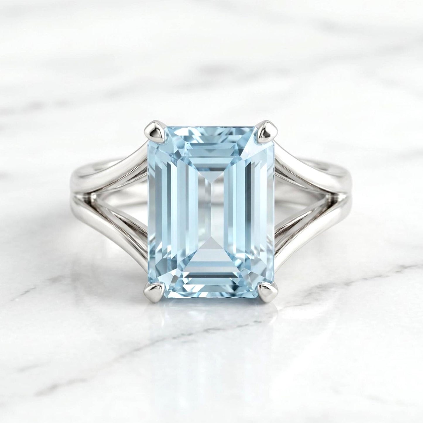 Bague de Fiançailles Émeraude Aigue-Marine Emerald cut 1Ct Aigue-marine naturelle engagement ring in Gold or Platinum — custom handcrafted by Forever For Love
