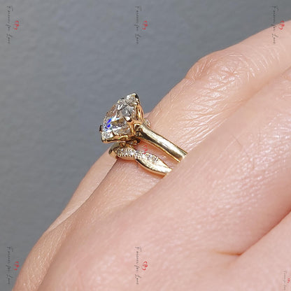 Antique Round Diamond engagement ring, Lab Round Diamond cluster ring Yellow gold Diamond ring Round cut vintage Bridal set Anniversary gift