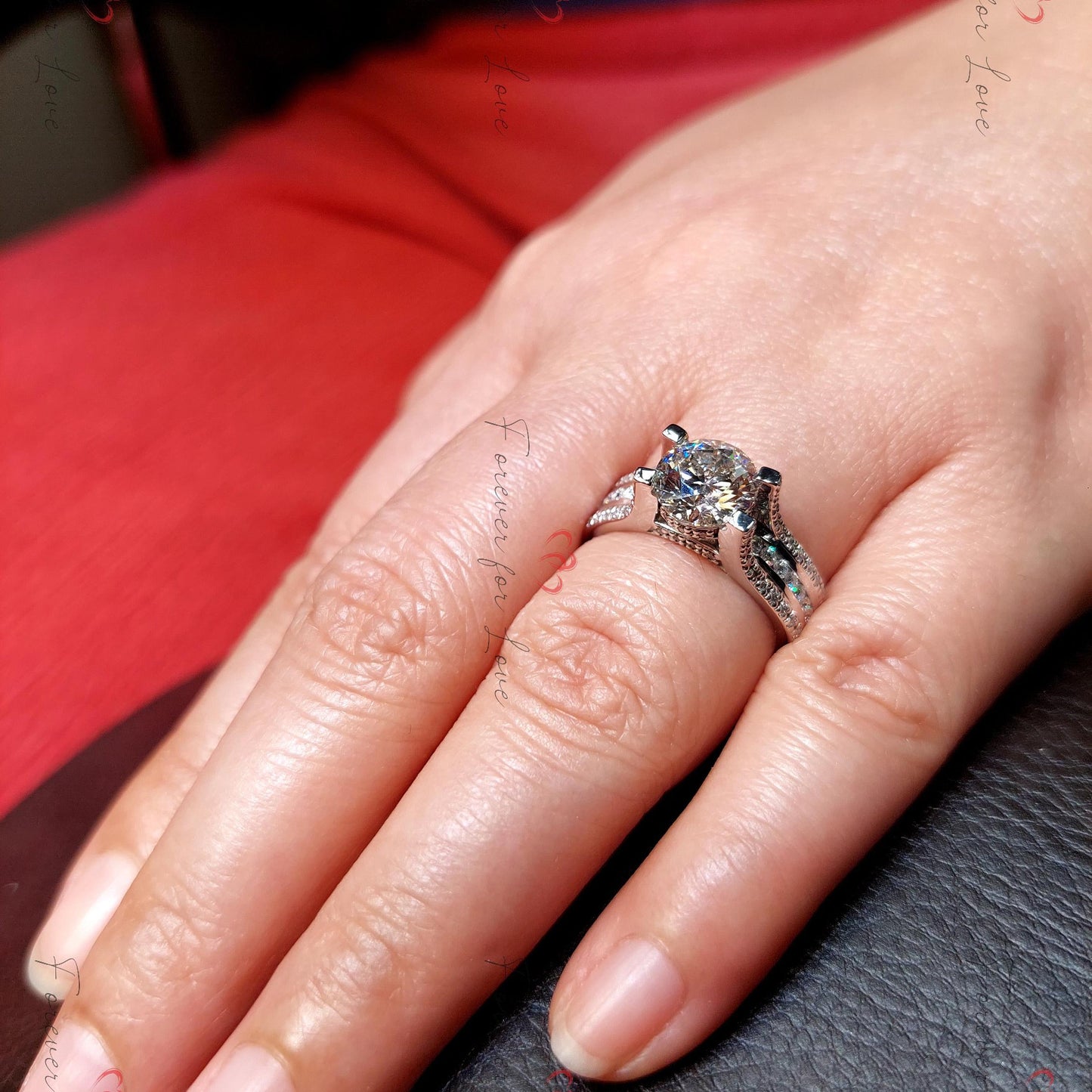2 Ct IGI Certified Round Diamond Engagement Ring Round cut 1Ct Moissanite Brilliant Cut engagement ring in 935 Argentium Silver — custom handcrafted by Forever For Love
