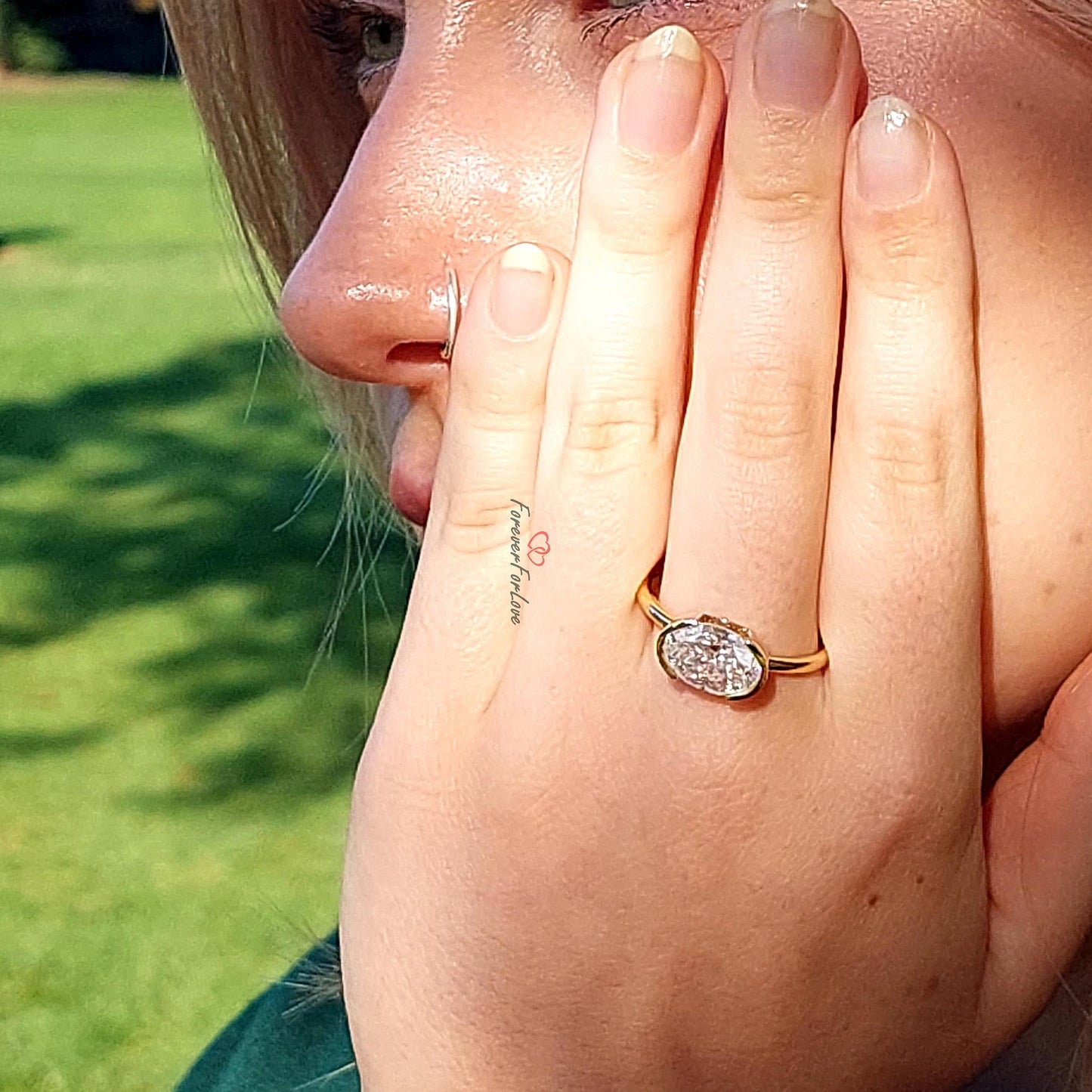 4 Ct Oval Moissanite Halo Engagement Ring Oval cut 1Ct Moissanite Brilliant Cut engagement ring in 935 Argentium Silver — custom handcrafted by Forever For Love