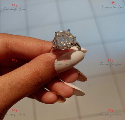 5Ct Emerald Cut Diamond Emerald Cut and Trapezoid Cut Diamond Engagement Ring, Three Stone Wedding Ring, Anniversary Trilogy Ring.