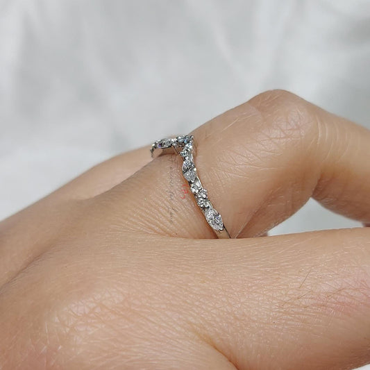 Chevron Stacking Ring, Round Marquise Lab Grown Diamond Curved Wedding Band Women,14k Gold Stackable Ring, Thin Wishbone Ring Enhancer