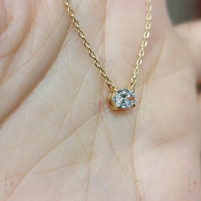 0.5ct Oval diamond Necklace, 14k Yellow Gold, Dainty Minimalist Oval Pendant, Real Diamond Womens Necklace, Special Gift For Her.