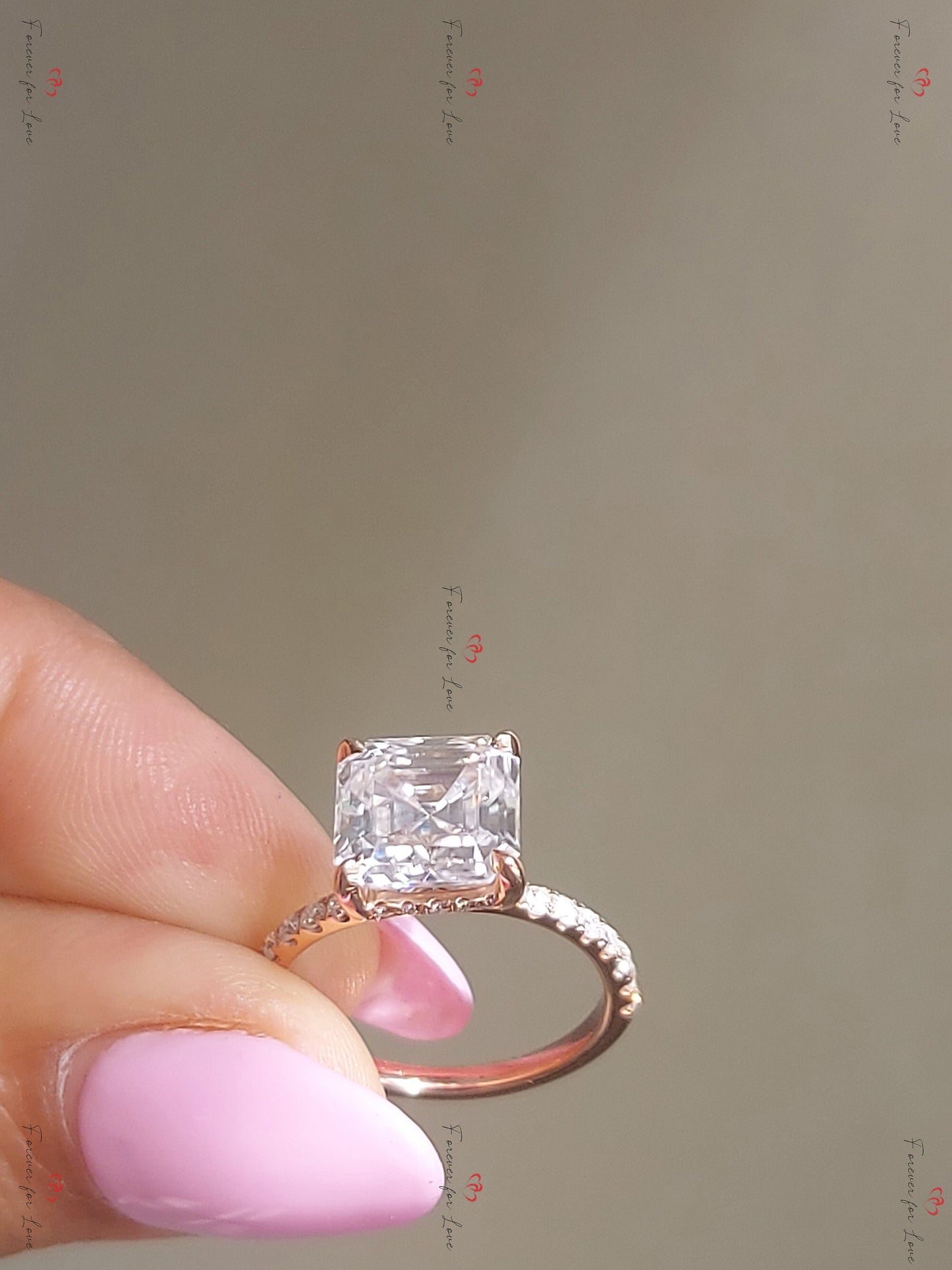 3 Ct Asscher Moissanite Engagement Ring Asscher cut 1Ct Moissanite Brilliant Cut engagement ring in 935 Argentium Silver — custom handcrafted by Forever For Love