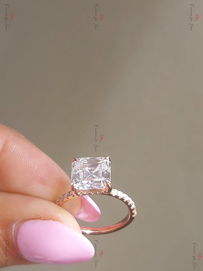 3 Ct Asscher Moissanite Engagement Ring
