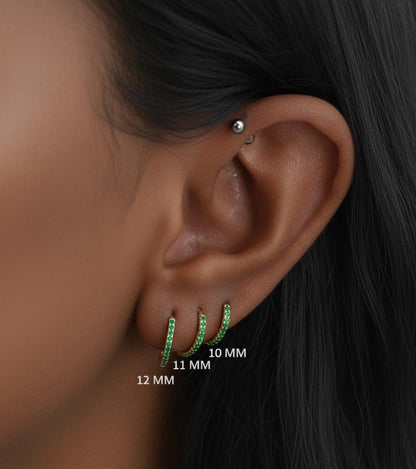 14k Solid Gold Emerald Huggies, Solid Gold Mini Hoops, Natural birthstone Gold Huggie Earrings, Sold As A Pair, Hoop Earrings Minimalist