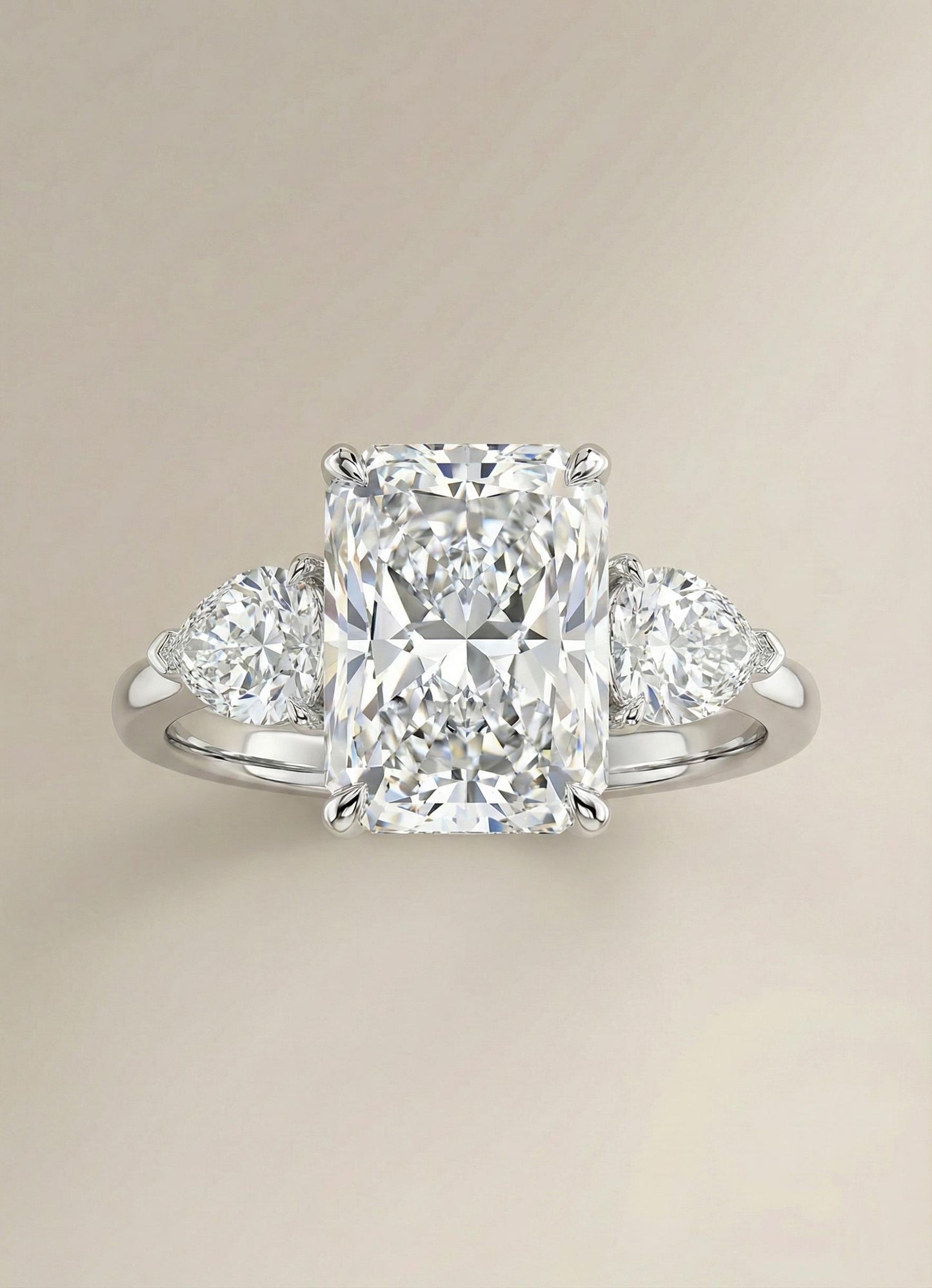 5 Ct IGI Certified Radiant Lab Diamond Three Stone Ring Radiant cut Moissanite engagement ring in Gold or Platinum — custom handcrafted by Forever For Love