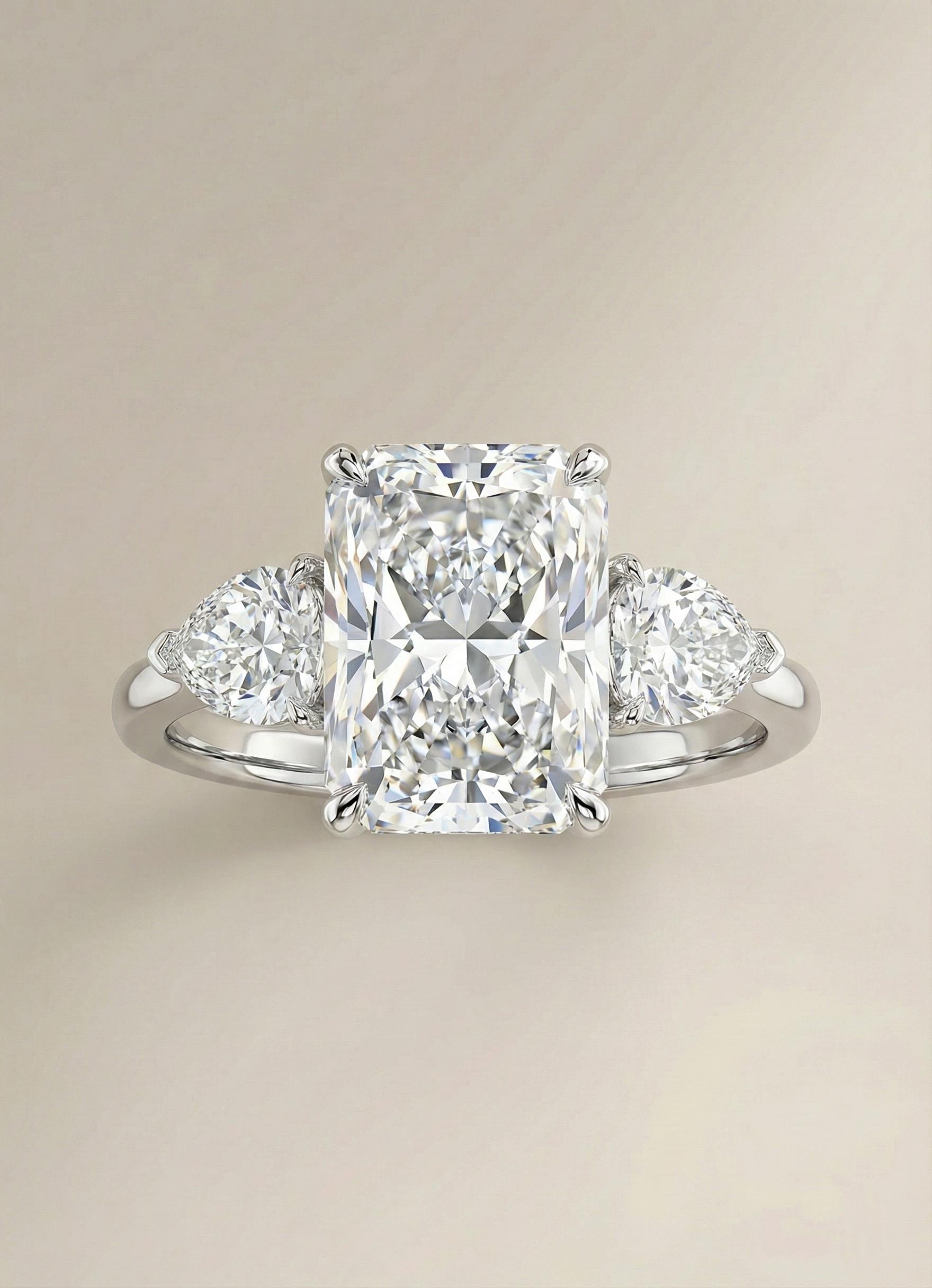 5 Ct IGI Certified Radiant Lab Diamond Three Stone Ring