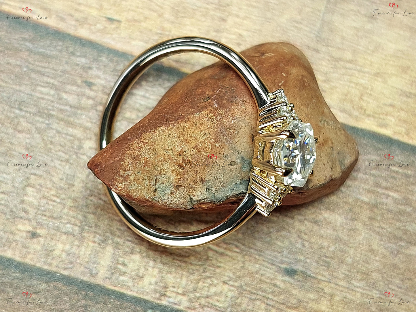 Hexagon Moissanite Engagement Ring Hexagon cut Moissanite engagement ring in Gold or Platinum — custom handcrafted by Forever For Love