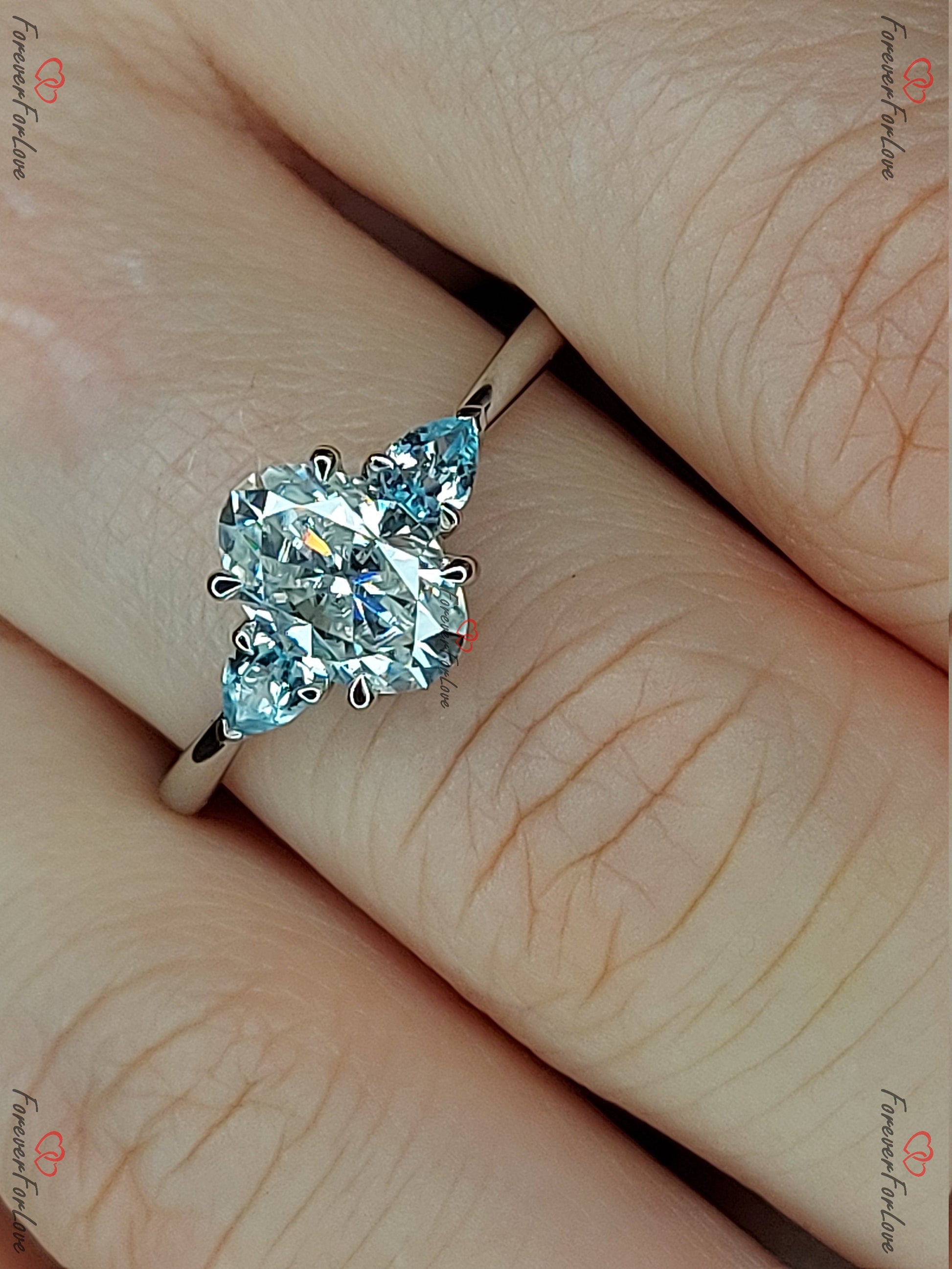 Oval Blue Diamond, Moissanite, Topaz Engagement Ring