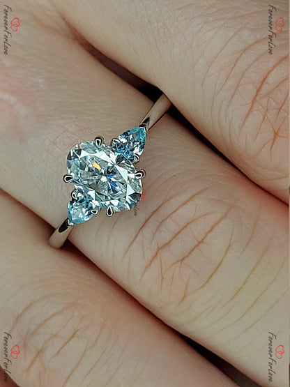 Oval Blue Diamond, Moissanite, Topaz Engagement Ring