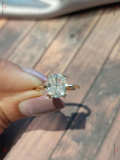 Cushion Moissanite Hidden Halo Engagement Ring
