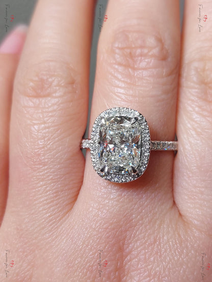 3.5 Ct IGI Certified Cushion Lab Diamond Hidden Halo Engagement Ring