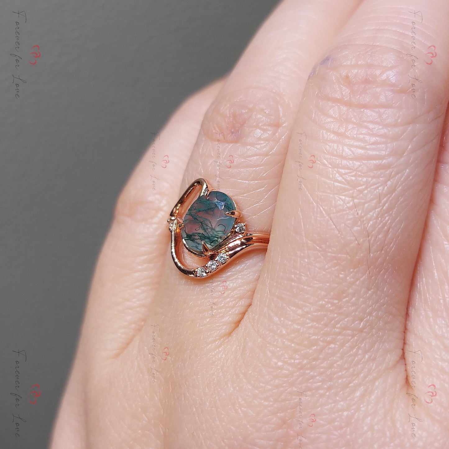 Oval Moss Agate Solitaire Ring Oval cut Natural Moss Agate engagement ring in 935 Argentium Silver — custom handcrafted by Forever For Love