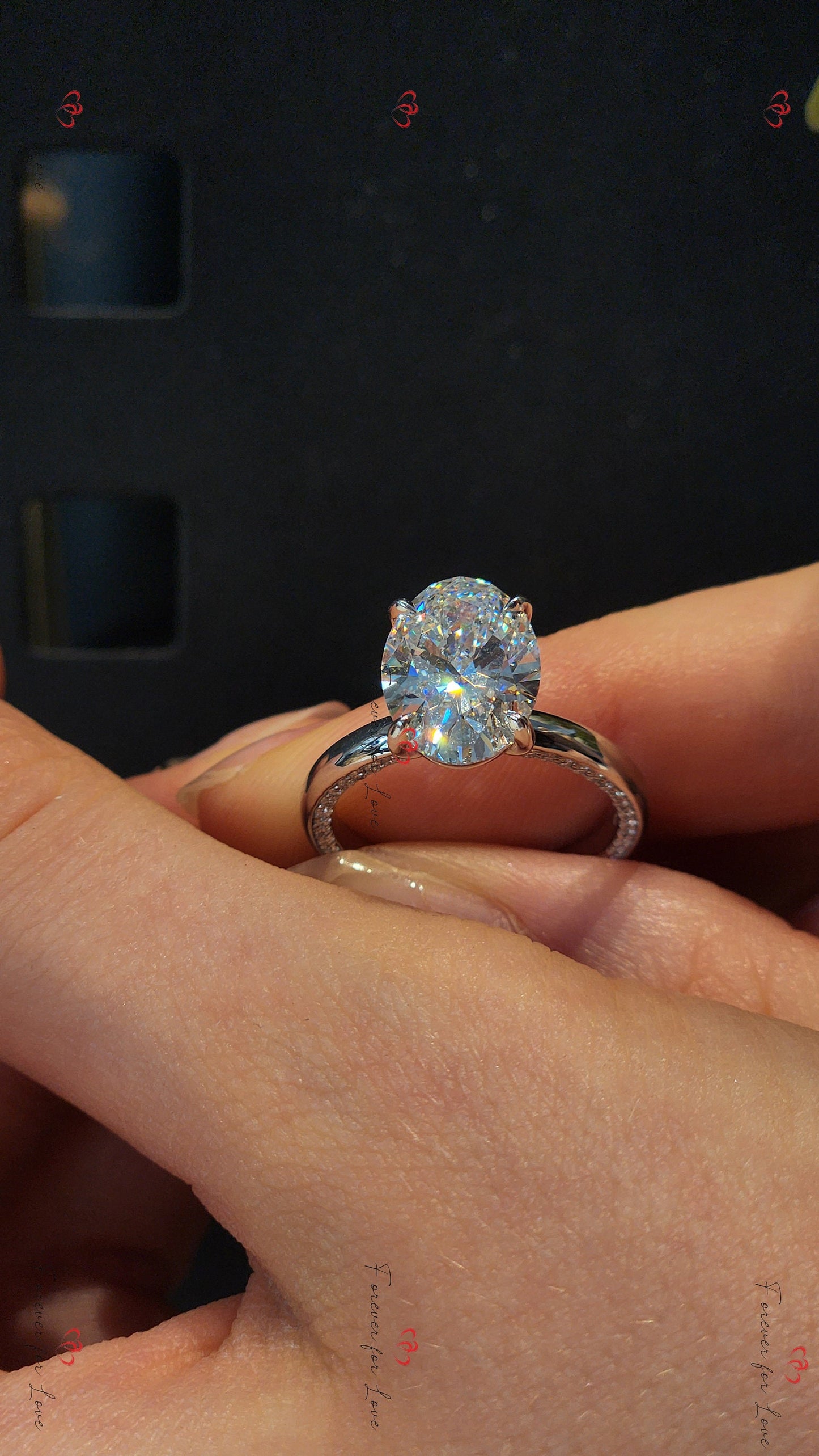 3.5 Ct IGI Certified Oval Lab Diamond Solitaire Engagement Ring Oval cut 1Ct Moissanite Brilliant Cut engagement ring in 935 Argentium Silver — custom handcrafted by Forever For Love