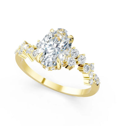 Oval Center Stone with Round Diamond Cluster Pave Engagement Ring Forever For Love
