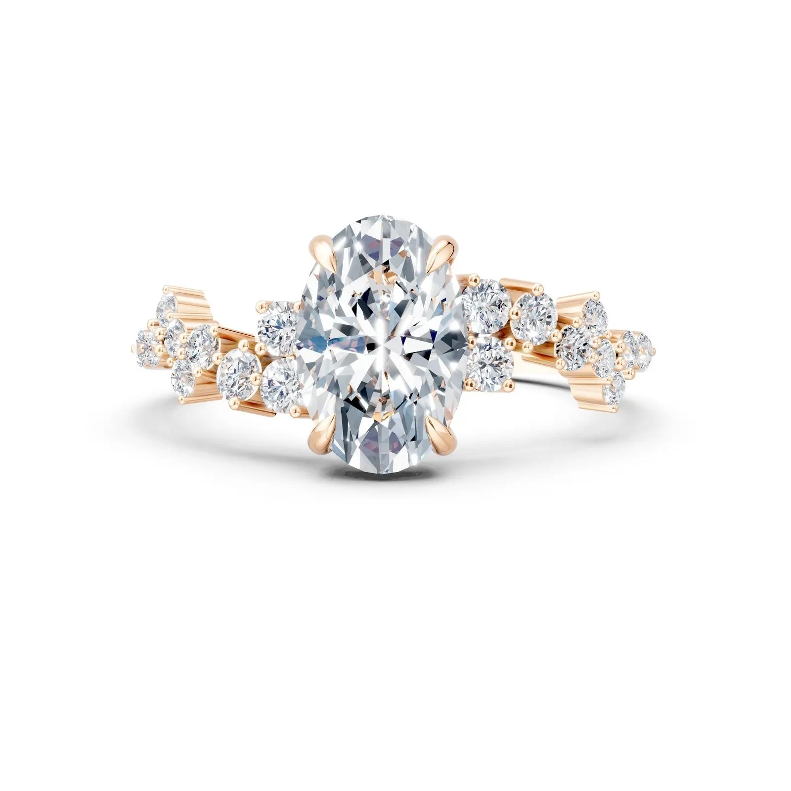 Oval Center Stone with Round Diamond Cluster Pave Engagement Ring Forever For Love