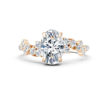 Oval Center Stone with Round Diamond Cluster Pave Engagement Ring Forever For Love