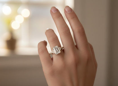 3 Ct IGI Certified Emerald Lab Diamond Engagement Ring