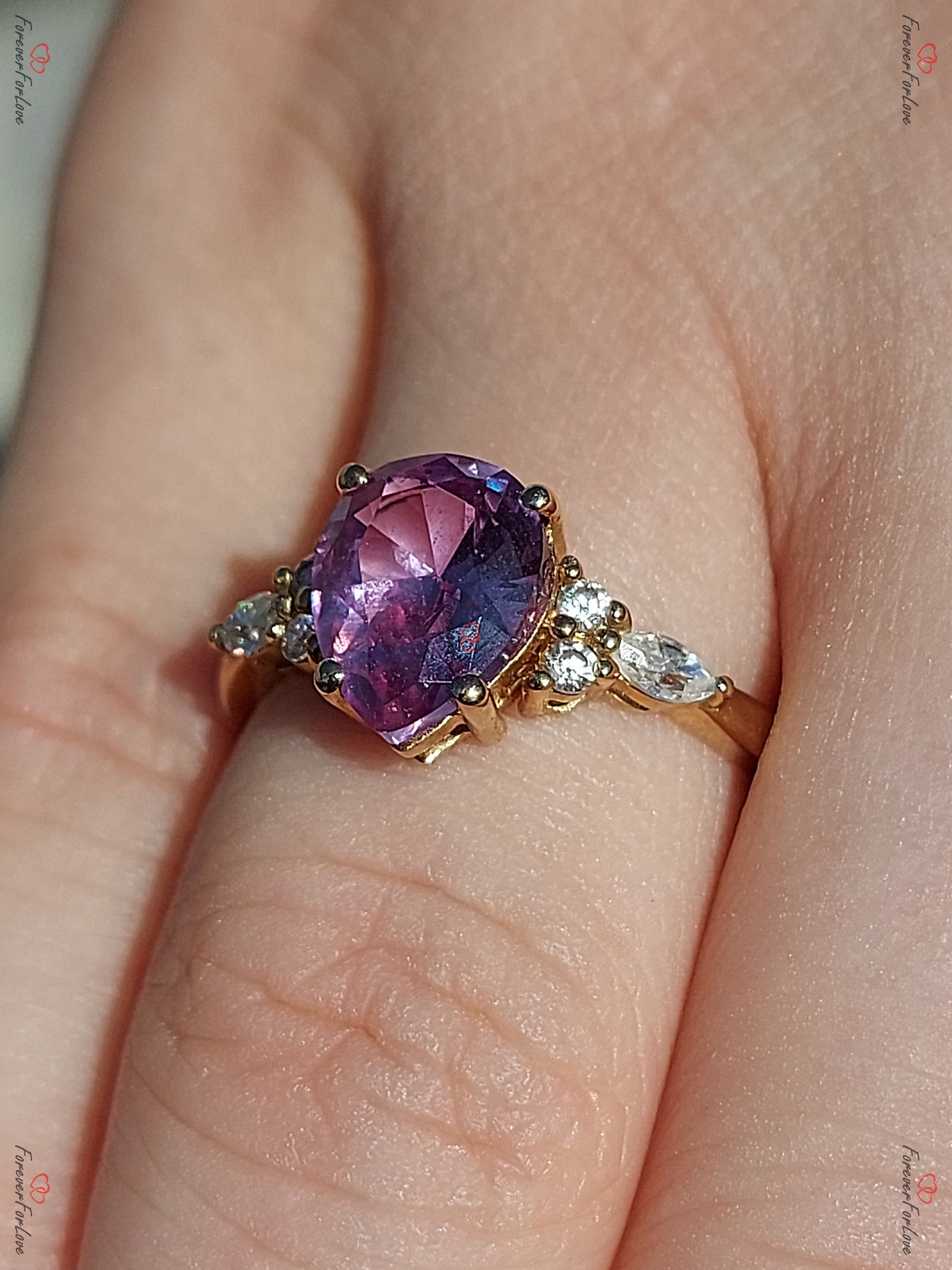 Pear Diamond, Moissanite, Alexandrite Engagement Ring