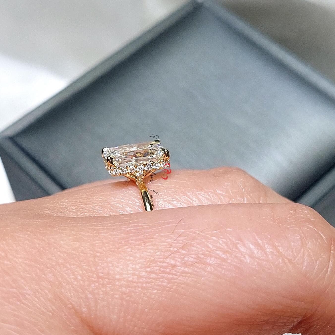 5 Ct IGI Certified Radiant Lab Diamond Hidden Halo Engagement Ring Radiant cut 1Ct Moissanite Brilliant Cut engagement ring in 935 Argentium Silver — custom handcrafted by Forever For Love