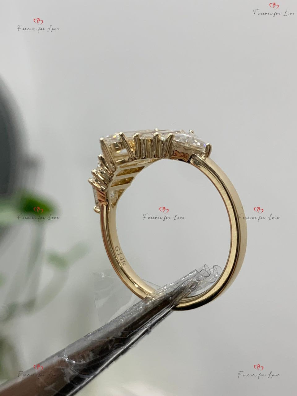 Baguette Moissanite Engagement Ring Baguette cut 1Ct Moissanite Brilliant Cut engagement ring in 935 Argentium Silver — custom handcrafted by Forever For Love