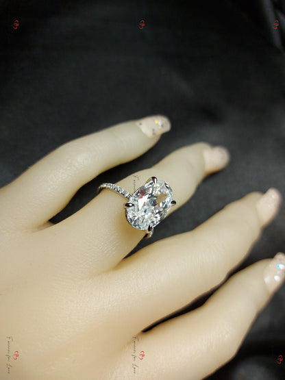 7 Ct Oval Diamond, Moissanite Hidden Halo Engagement Ring