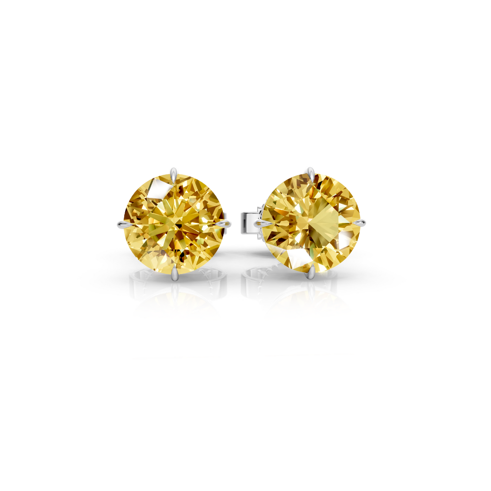 Round Cut Color Diamond Stud Earrings 1 Ct engagement ring in 10K Solid Gold — custom handcrafted by Forever For Love