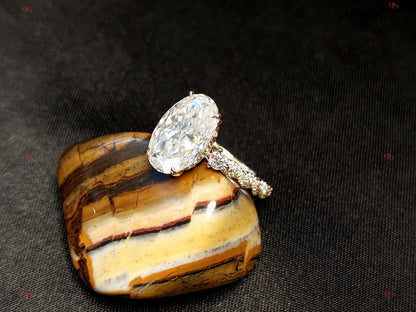 4 Ct Oval Diamond, Moissanite Hidden Halo Engagement Ring