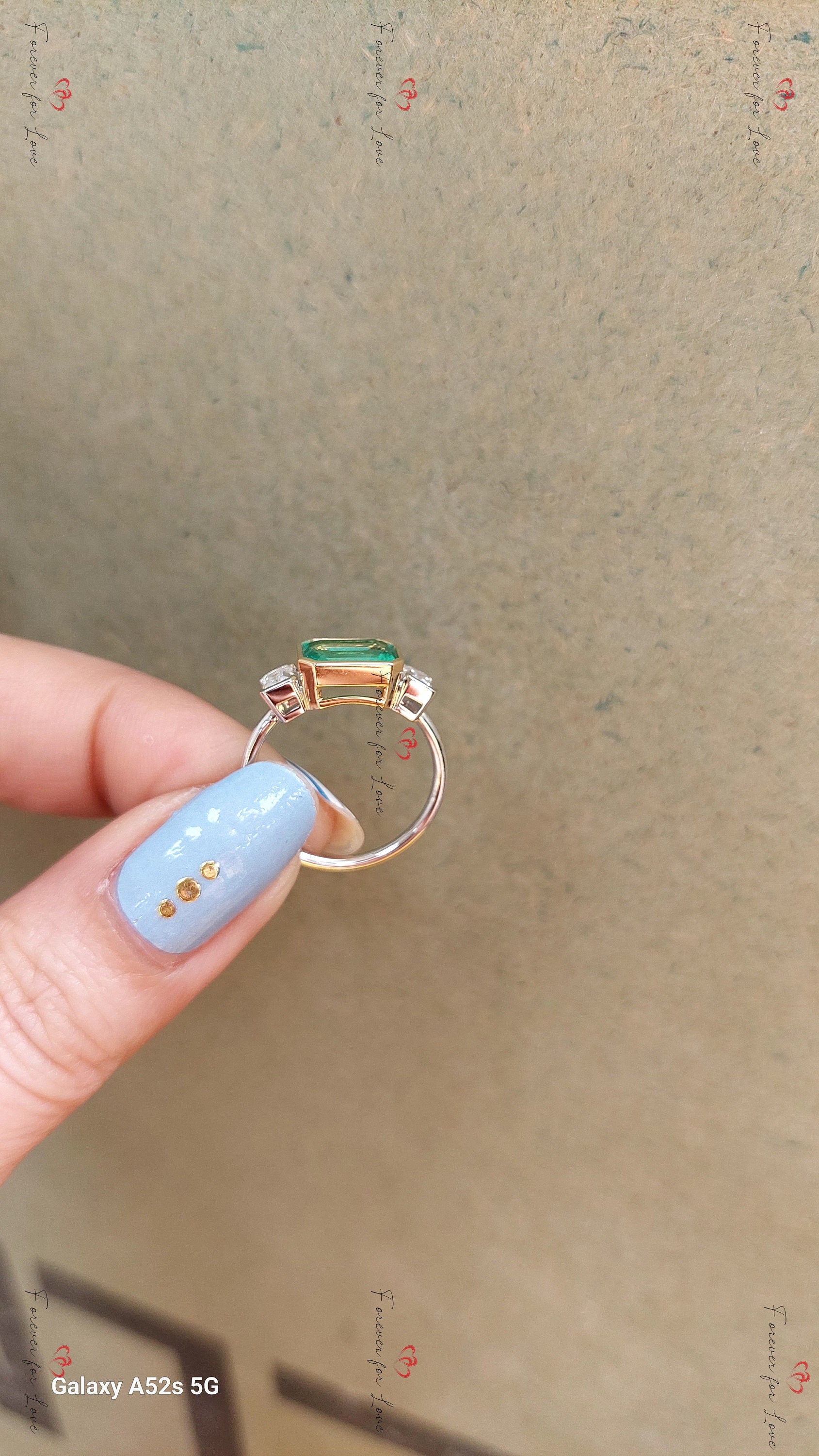 Baguette Diamond, Emerald Three Stone Ring