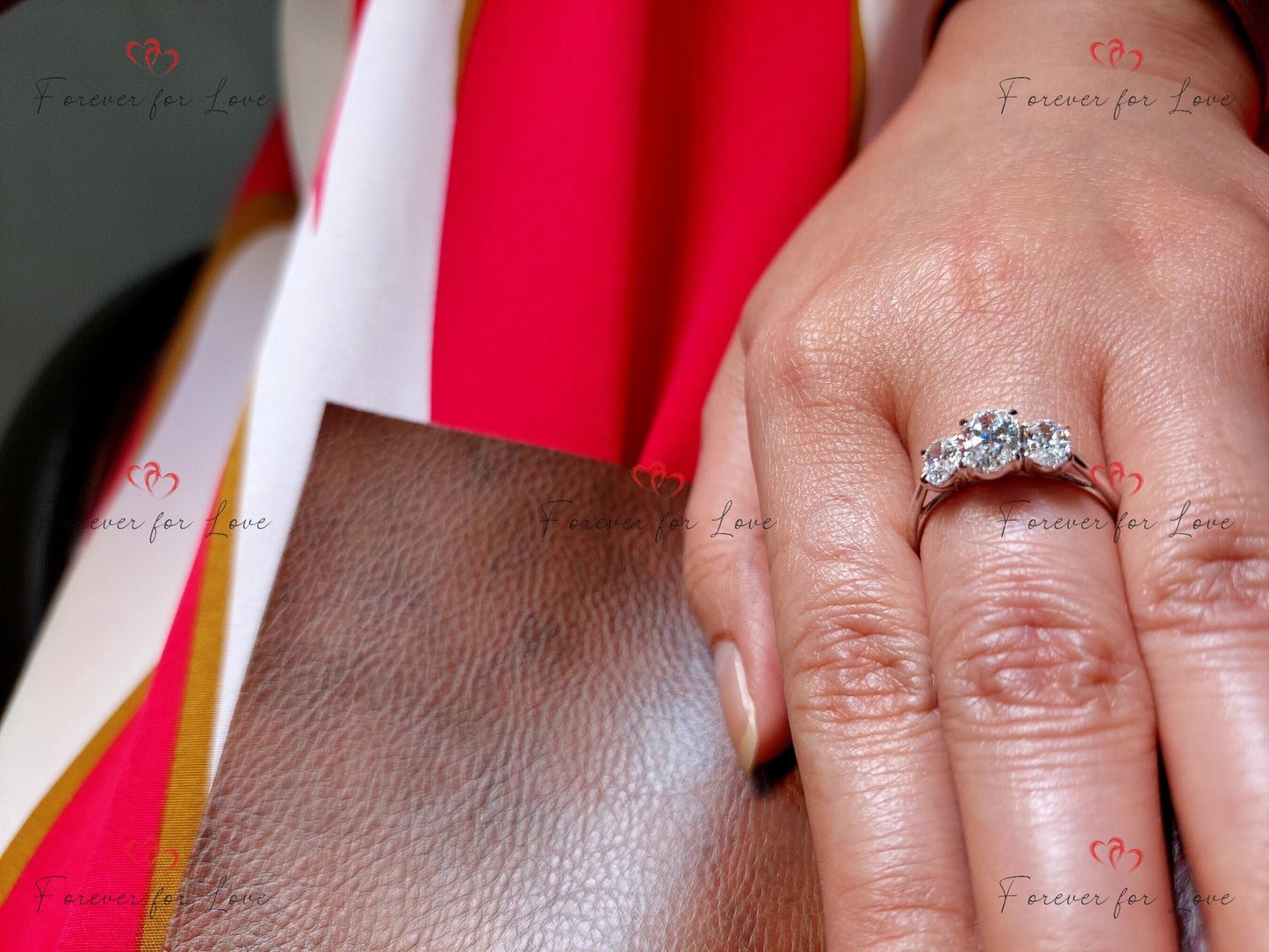 Bague de Fiançailles Ovale 2 Ct en Diamant de Laboratoire Trois Pierres avec Accent Poire Oval cut Moissanite engagement ring in Gold or Platinum — custom handcrafted by Forever For Love