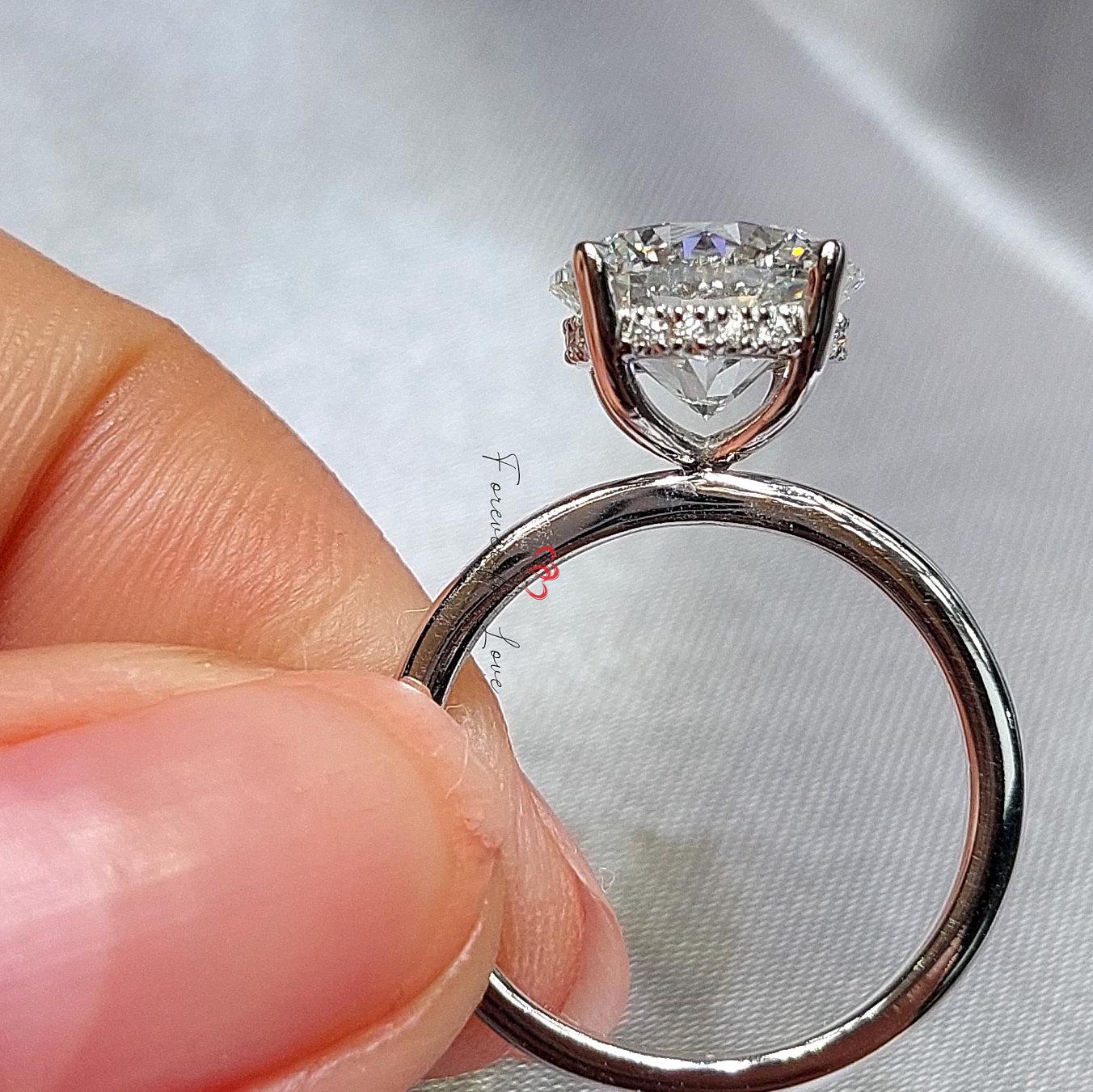 3 Ct Round Lab Diamond, Moissanite Solitaire Engagement Ring Round cut 1Ct Moissanite Brilliant Cut engagement ring in 935 Argentium Silver — custom handcrafted by Forever For Love
