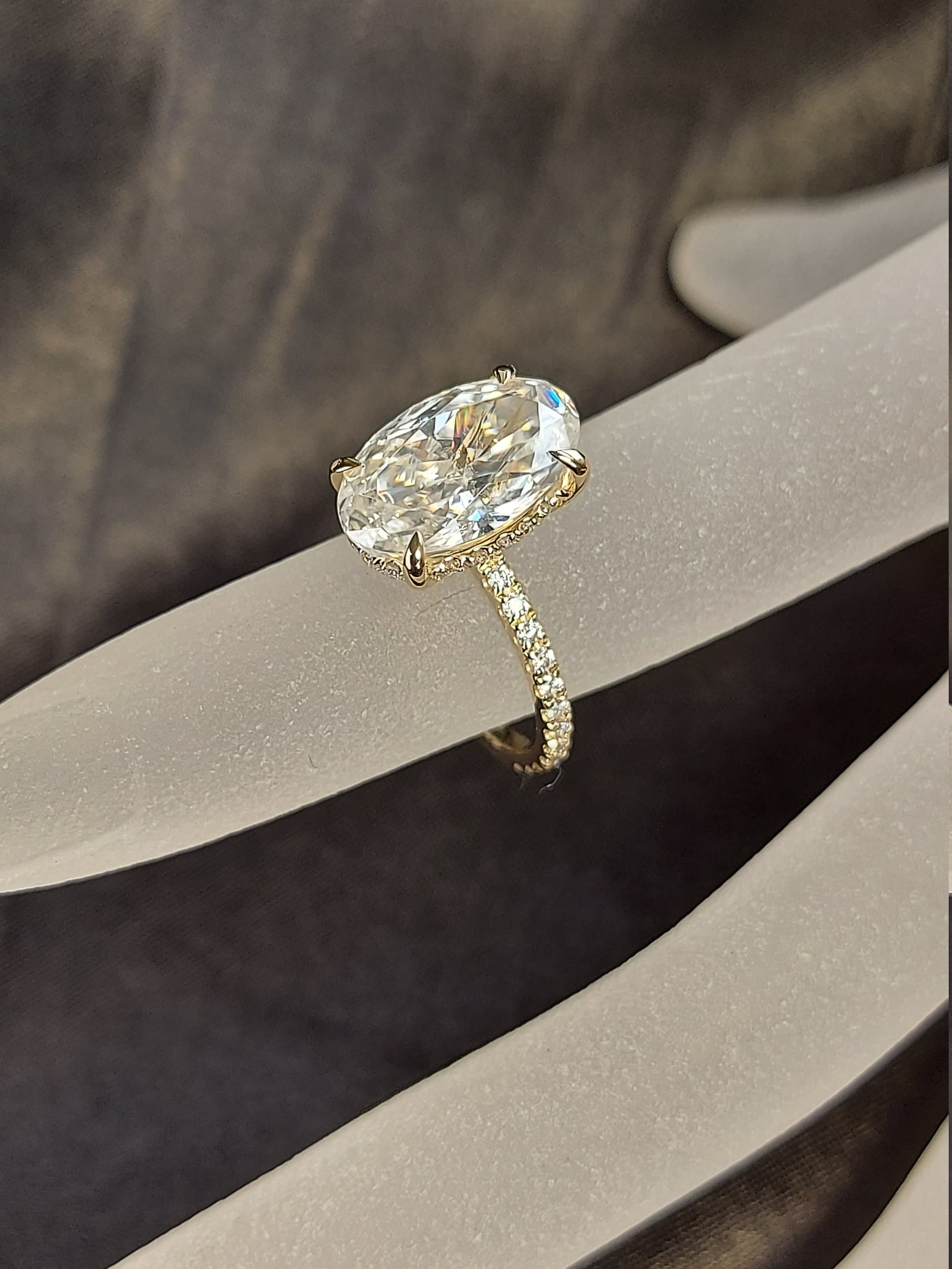 6 CT Moissanite Engagement Ring in Hidden Halo, 14*9mm Elongated Crushed Ice Oval Cut Ring, Modern Oval Diamond Ring, 14k Solid Yellow Gold
