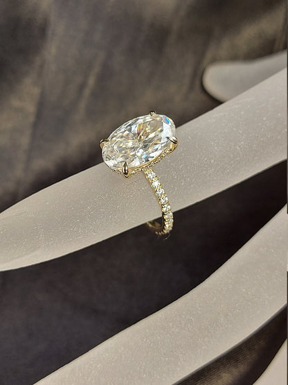 6 CT Moissanite Engagement Ring in Hidden Halo, 14*9mm Elongated Crushed Ice Oval Cut Ring, Modern Oval Diamond Ring, 14k Solid Yellow Gold