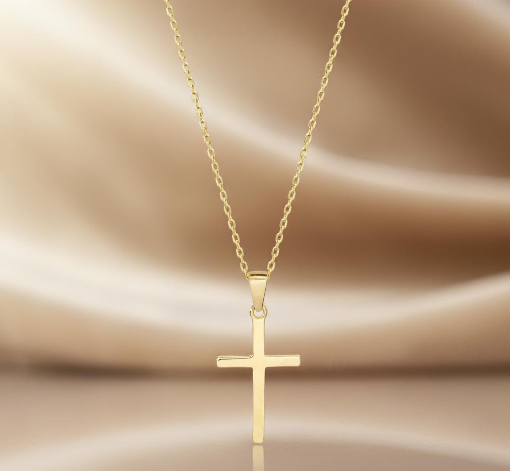 14K massiv Gold Kreuz Halskette, Minimalistischer Kreuz Anhänger, Schutzengel Religiöser Schmuck, Christlicher Glaube Anhänger Moissanite engagement ring in Gold or Platinum — custom handcrafted by Forever For Love