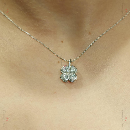 Collier Trèfle Cœur Diamant, Or Jaune 14 carats, Pendentif Cœur Minimaliste Délicat, Collier Femme en Vrai Diamant, Cadeau Spécial Pour Elle.