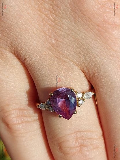 Pear Diamond, Moissanite, Alexandrite Engagement Ring