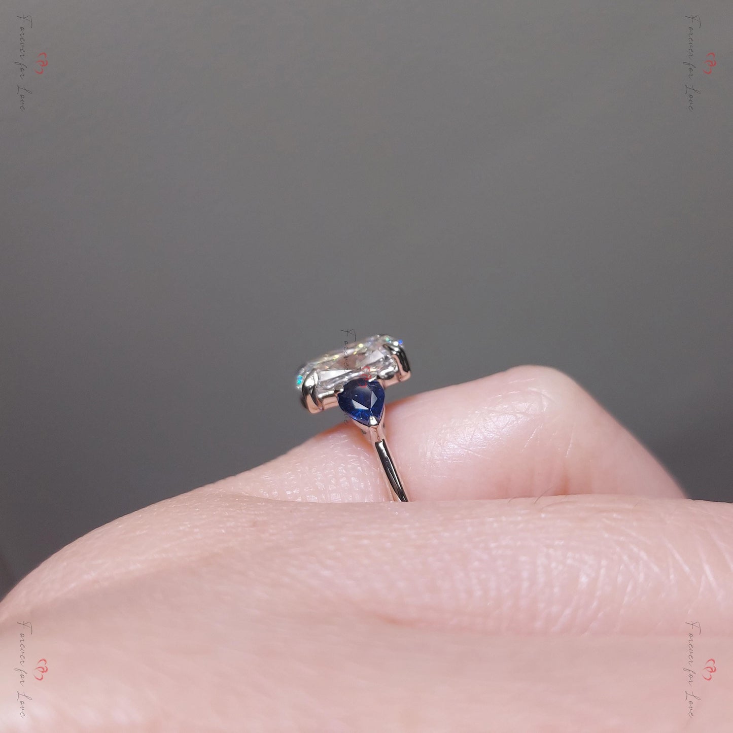 2 Ct Cushion Lab Diamond with Blue Sapphire Hidden Halo Ring Cushion cut 1Ct Moissanite Brilliant Cut engagement ring in 935 Argentium Silver — custom handcrafted by Forever For Love