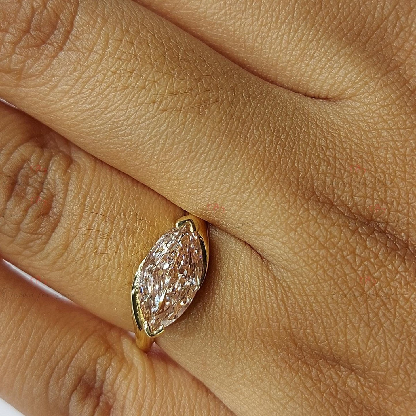 Pink Marquise Cut Lab Created Diamond Engagement Ring IGI Certified Diamond, Vivid Baby Pink Ring, Anniversary bridal Wedding Gift For Her. Marquise cut 1Ct Moissanite Brilliant Cut engagement ring in 935 Argentium Silver — custom handcrafted by Forever For Love