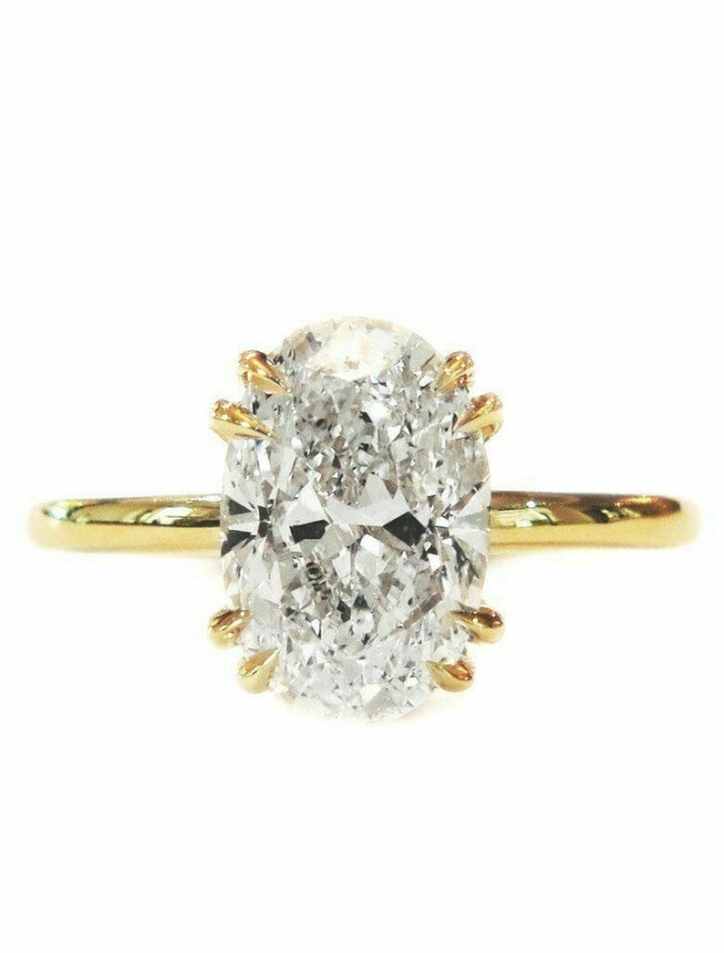 2 CT ovaler Verlobungsring in 14k/18k Weißgold, länglicher ovaler Moissanit-Verlobungsring mit doppelter Krappenfassung, Antrag, Jahrestag, moderner Ring Oval cut Moissanite engagement ring in 935er Argentium Silber — custom handcrafted by Forever For Love