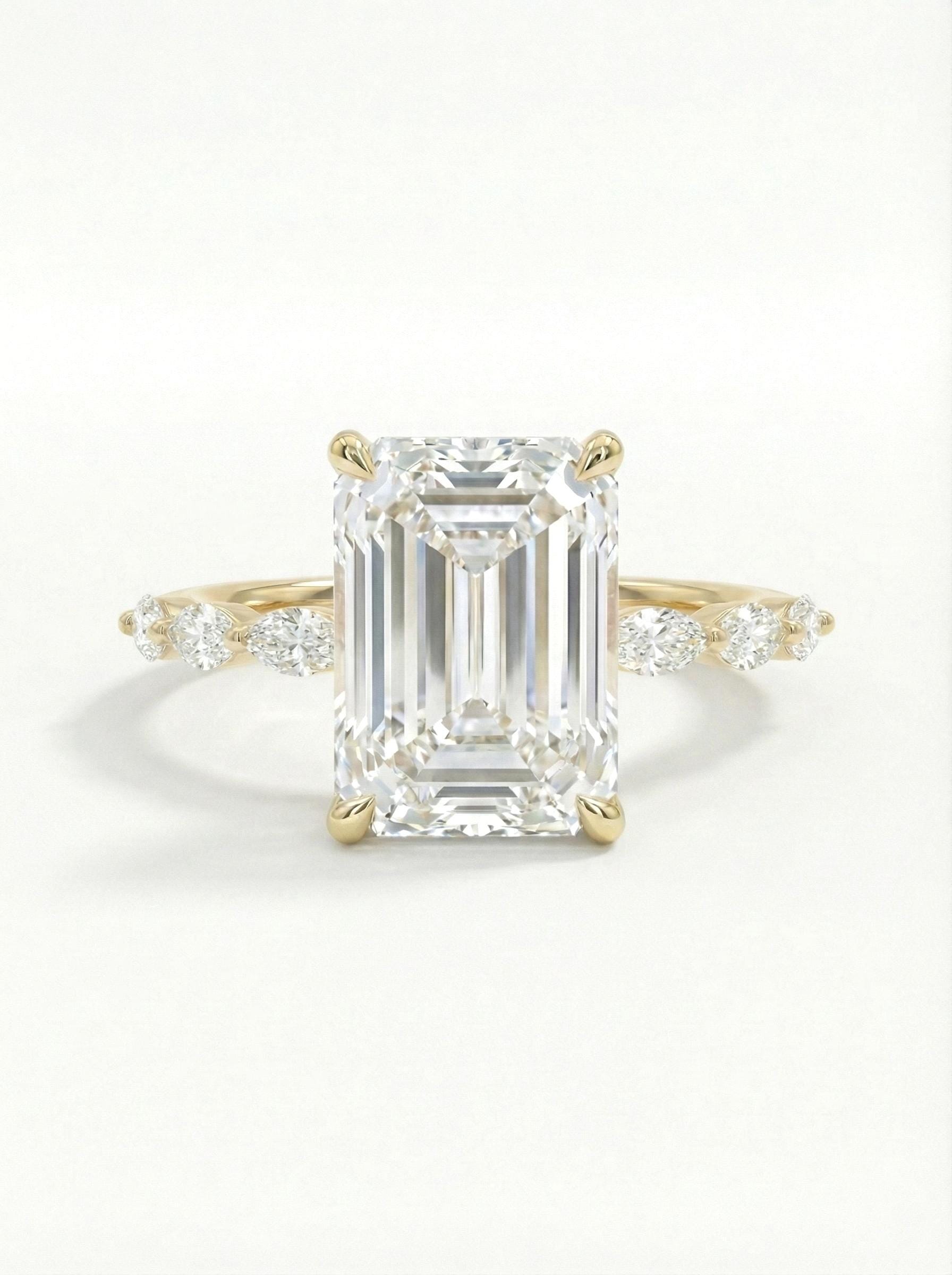 5.5 Ct IGI Certified Emerald Lab Diamond Engagement Ring