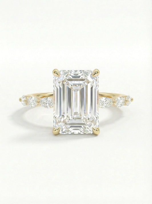 5.5 Ct IGI Certified Emerald Lab Diamond Engagement Ring